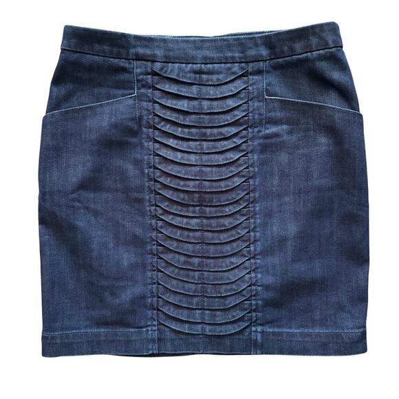 Anthropologie Leifsdottir Denim mini skirt Womens Sz 4 Pleated jean Pockets - Picture 2 of 10